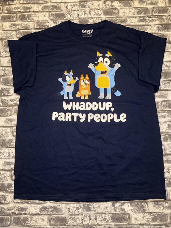 Bluey Other - Bluey T-shirt Navy Blue "Whaddup, Party People" Bluey Cotton Tshirt Size XL